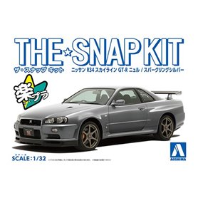 Aoshima 1:32 Nissan R34 Skyline GT-R Nur - SPARKLING SILCER - THE SNAP KIT