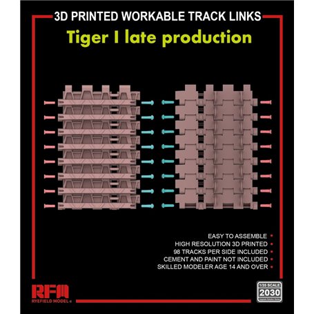 RFM-2030 3D Printed workable track links for Tiger I late production