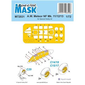 Special Hobby M72031 A.W. Meteor NF Mk. 11/12/13 Mask For Special Hobby Kit