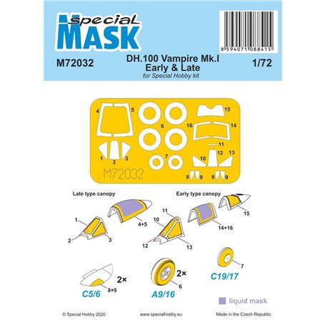 Special Hobby 1:72 Maski do DH.100 Vampire Mk.I EARLY AND LATE dla Special Hobby