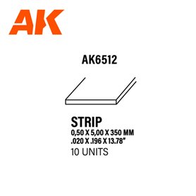 AK Interactive 6512 STYRENE STRIPS 0.50mm x 5.00mm x 350mm - 10szt.