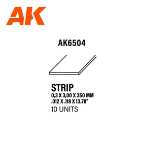 AK Interactive 6504 STYRENE STRIPS 0.30mm x 3.00mm x 350mm - 10szt.