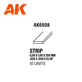 AK Interactive 6508 STYRENE STRIPS 0.50mm x 1.00mm x 350mm - 10szt.