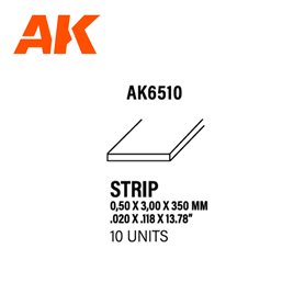AK Interactive 6510 STYRENE STRIPS 0.50mm x 3.00mm x 350mm - 10szt.