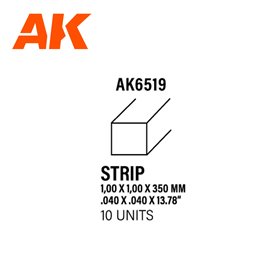 AK Interactive 6519 STYRENE STRIPS 1.00mm x 1.00mm x 350mm - 10szt.