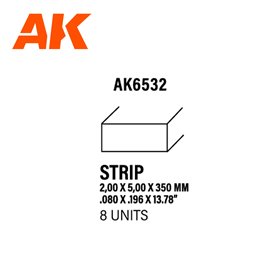 AK Interactive 6532 STYRENE STRIPS 2.00mm x 5.00mm x 350mm - 8szt.