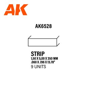 AK Interactive 6528 STYRENE STRIPS 1.50mm x 5.00mm x 350mm - 9szt.