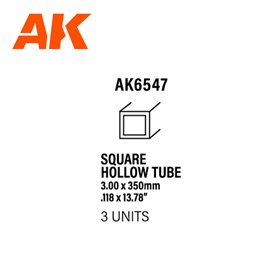 AK Interactive 6547 SQUARE HOLLOW TUBE 3.00mm x 350mm - 3szt.