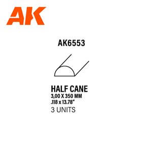 AK Interactive Half cane 3.00 x 350mm - STYRENE STRIP