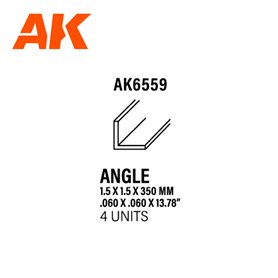 AK Interactive 6559 STYRENE ANGLE 1.50mm x 1.50mm x 350mm - 4szt.