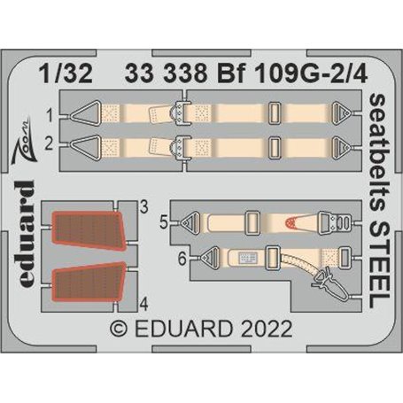 Eduard 1:32 Bf 109g-2/4 Seatbelts Steel