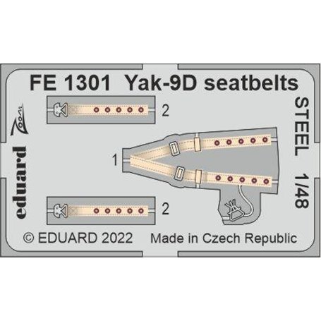 Eduard STEEL 1:48 Pasy bezpieczeństwa do Yakovlev Yak-9D dla 