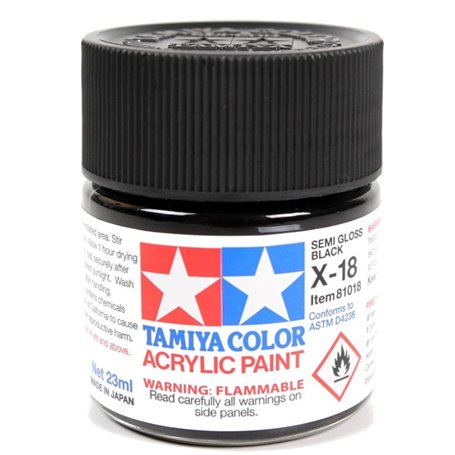 Tamiya X-18 Farba akrylowa SEMI GLOSS BLACK / 23ml