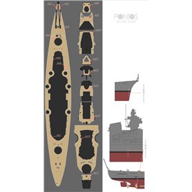 Pontos 35003WD1 DKM Bismarck Wooden Deck set 1/350 Type T