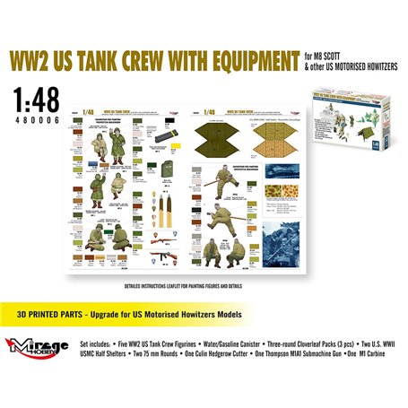 Mirage 1:48 WWII US TANK CREW W/EQUIPMENT FOR M8 SCOTT AND OTHER US MOTORISED HOWITZERS