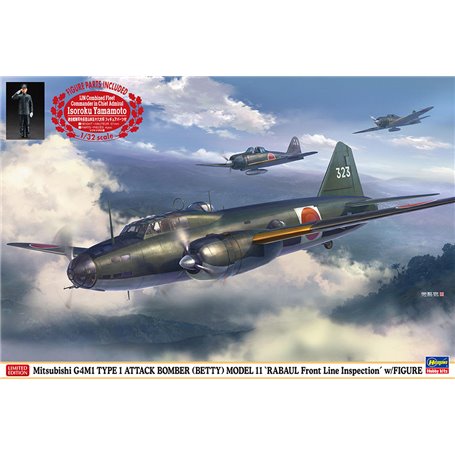 Hasegawa 02435 Mitsubishi G4M1 Type 1 Attack Bomber (Betty) Model 11 'RABAUL Front Line Inspection' w/Figure