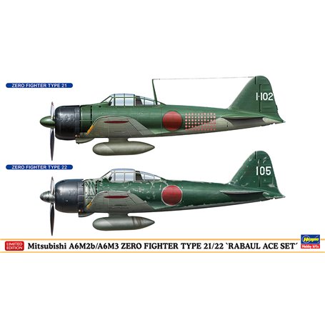 Hasegawa 02437 Mitsubishi A6M2b/A6M3 Zero Fighter Type 21/22 "RABAUL Ace Set"