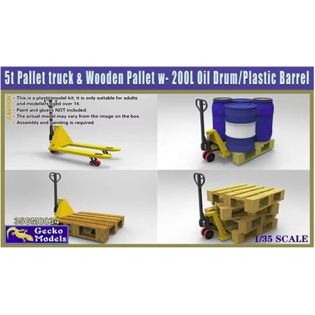 Gecko Models 35GM0034 5t Pallet Truck & Wooden Pallet w-200L Oil Drum/Plastic Barrel