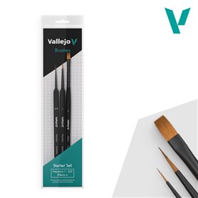 VALLEJO B03990 - Zest. pędzli - Precision - Starter Set (Round No.1, 3/0 Triangular Handle, Flat No.4, synthetics)
