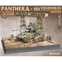 Suyata 1:48 Pz.Kpfw.V Panther Ausf.A W/ZIMMERIT AND FULL INTERIOR + 16t Strabokran - MAINTENANCE DIORAMA AND DISPLAY BASE 