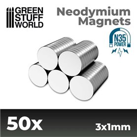 Green Stuff World NEODYMIUM MAGNETS N35 - 3x1mm - 50szt.