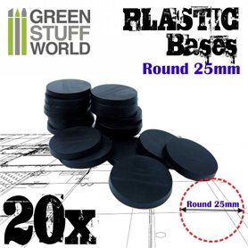 Green Stuff World ROUND PLASTIC BASES - BLACK - 25mm