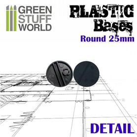 Green Stuff World Plastic Bases - Round 25mm BLACK