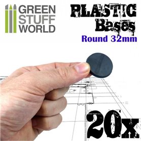 Green Stuff World Plastic Bases - Round 32mm BLACK