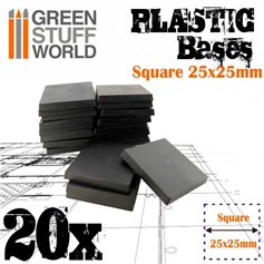 Green Stuff World SQUARE PLASTIC BASES - BLACK - 25mm