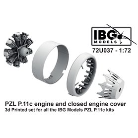 IBG 72U037 PZL P.11c  Engine and Closed Engine Cover 3D Printed Set for all IBG PZL P.11c Kits