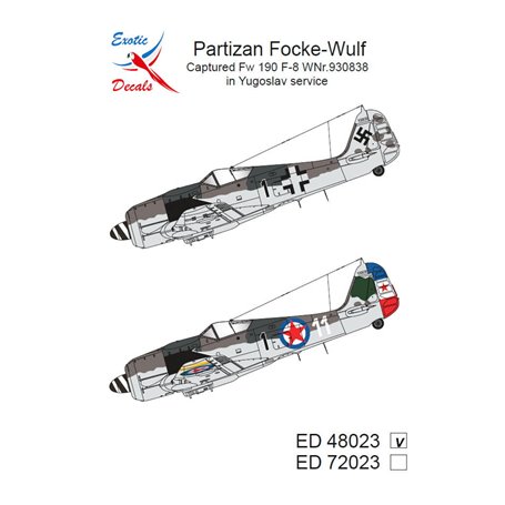 Exotic Decals 48023 Partizan Foce-Wulf Captured Fw 190 F-8 in Yugoslav Service