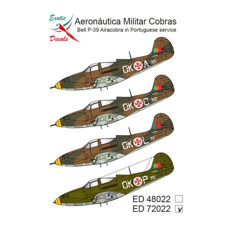 Exotic Decals 72022 Aeronautica Militar Cobras Bell P-39 Airacobra in Portugese Service
