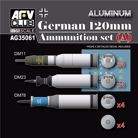 AFV Club AG35061 German 120 mm Ammunition set (A) - Aluminum