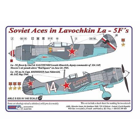 AML C8026 Kalkomania w Skali 1:48 Soviet Aces in Lavochkin La-5F's