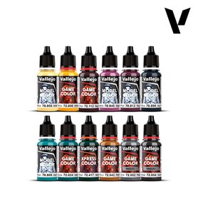 Vallejo Zestaw farb DARK FUTURE PAINT SET - 12 farb + figurka Kiranti