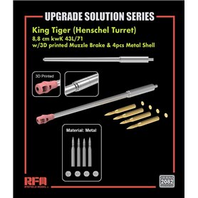 RFM 2082 King Tiger 8,8 cm kwK 43L/71 Metal Barrel w/ 3D Printed Muzzle Brake & 4 pcs Metal Shell