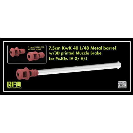 RFM 2083 7,5 cm KwK 40 L/48 Metal Barrel w/ 3D Printed Muzzle Brake for Pz.Kfz. IV G/H/J