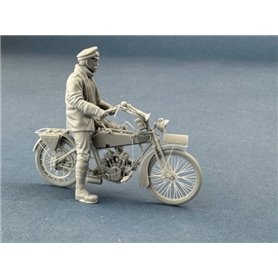 Copper State Models F35-056 German Dispatch Rider Standing with a Motorcycle