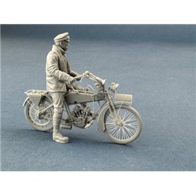 Copper State Models F32-060 German Dispatch Rider Standing with a Motorcycle