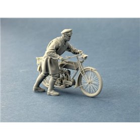 Copper State Models F32-065 British Dispatch Rider Pushing His Motorcycle