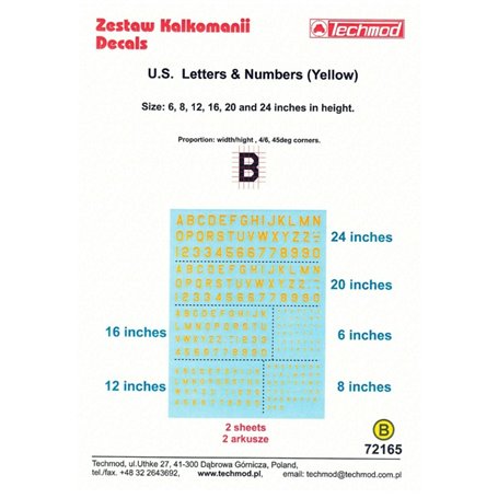 Techmod 72165 U.S. Letters & Numbers (Yellow)