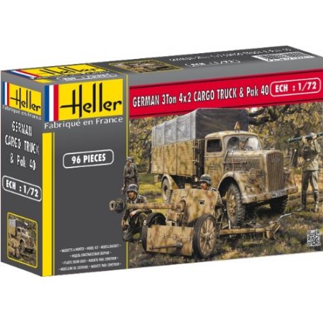 Heller 1:72 3ton 4x2 Cargo Truck w/Pak 40 75mm anti-tank gun