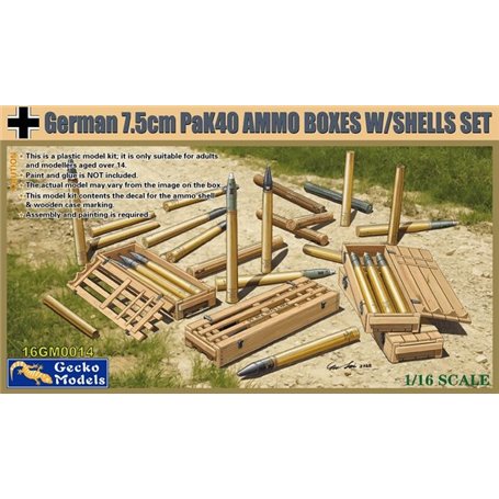 Gecko Models 16GM0014 German 7,5 cm Pak 40 Ammo Boxes w/Shells Set