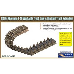 Gecko Models 1:35 Gąsienice T-49 do M4 Sherman - WORKABLE TRACK LINK W/DUCKBILL TRACK EXTENDERS