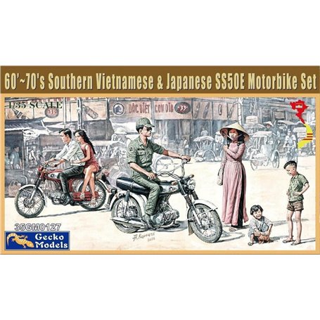 Gecko Models 35GM0127 60-70's Southern Vietnamese & Japanese SS50E Motorbike Set