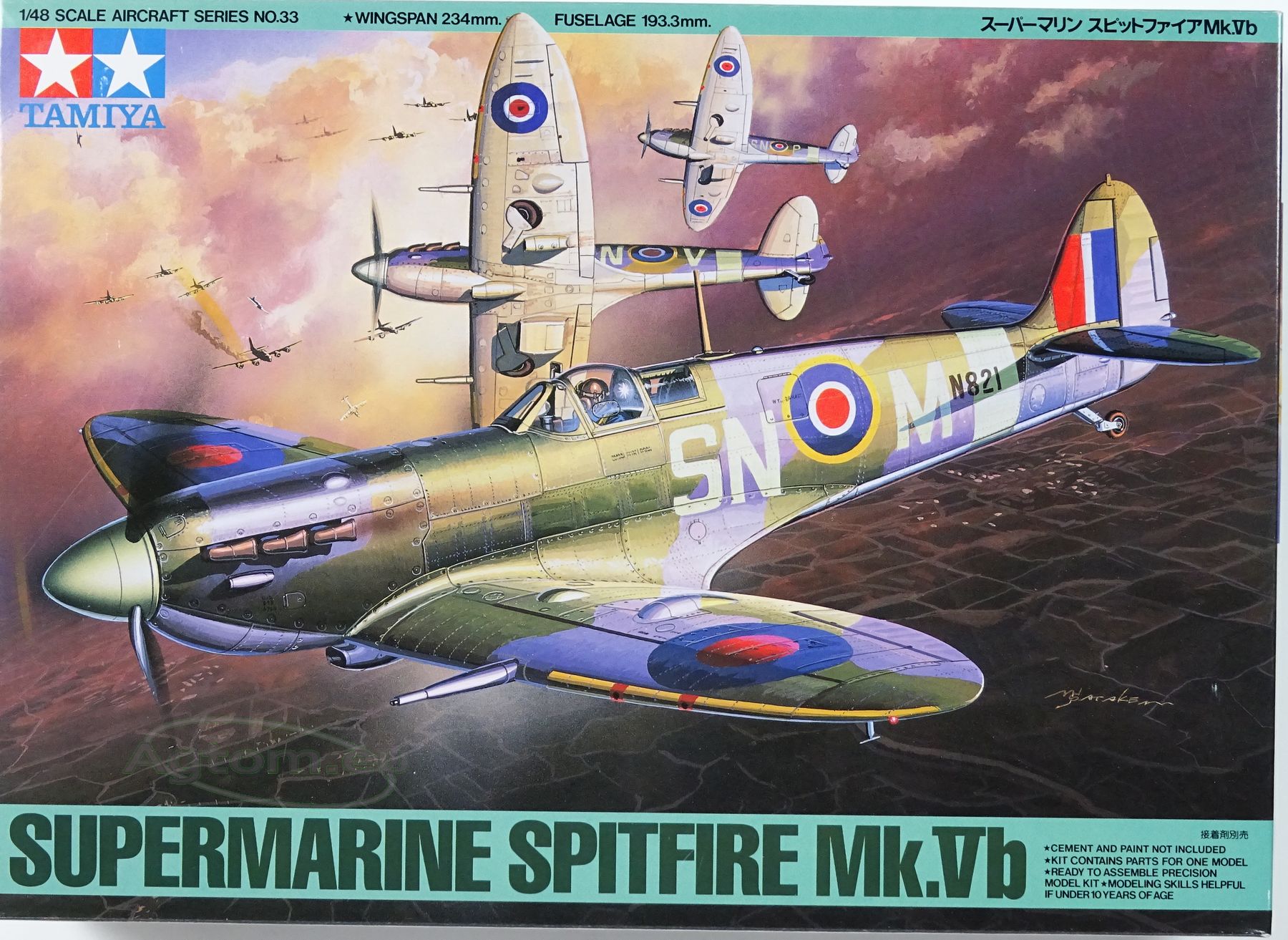 Tamiya 1/48 Aircraft Model Kit – Supermarine Spitfire Mk.Vb (TAM61033) – Unassembled